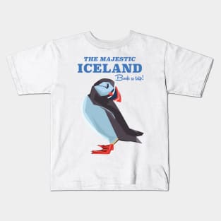 Iceland Puffin vintage travel poster Kids T-Shirt